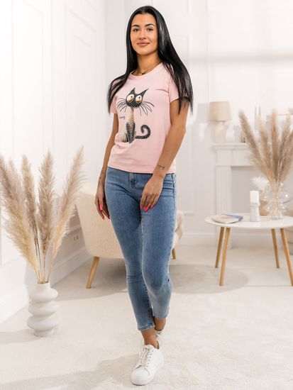 Rózsaszín női póló applikációval Bolf 95T2515