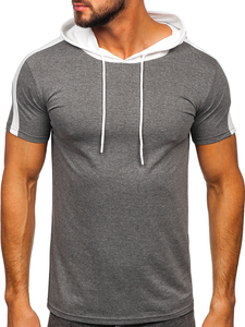 Férfi póló kapucnival minta nélkül szürke színben Bolf 8T299