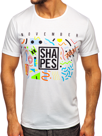 Mintás férfi póló fehér színben Bolf KS2625