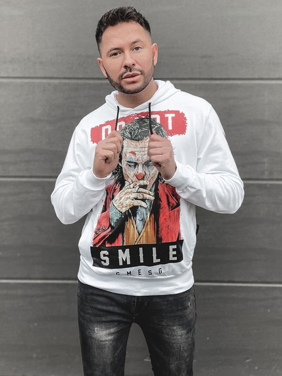 Fehér mintás férfi pulcsi kapucnival Bolf 6384