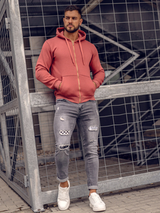 Vastag nyitható férfi melegítőfelső kapucnival lazac színben Bolf 2008A