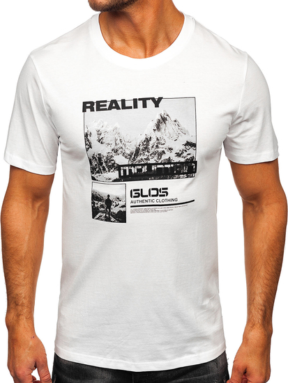 Fehér pamut férfi póló mintával Bolf MPO3461