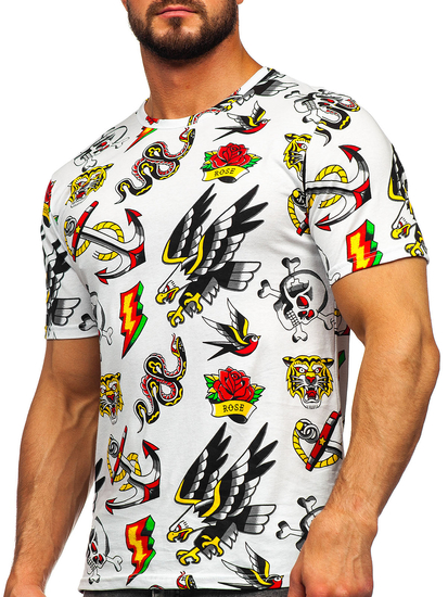 Fehér színű férfi pamut póló mintával Bolf 14962