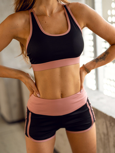 Fekete-rózsaszín női két részes sport szett Bolf XL011A