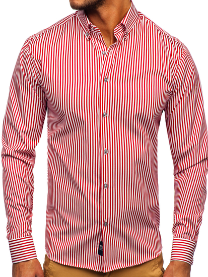 Hosszú ujjú csíkos férfiing piros színben Bolf 20726
