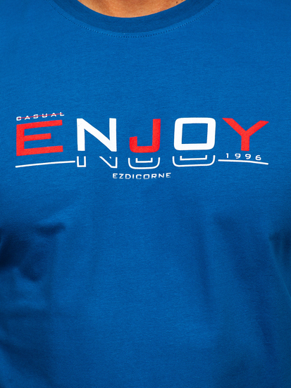 Kék színű férfi pamut póló mintával Bolf 14739