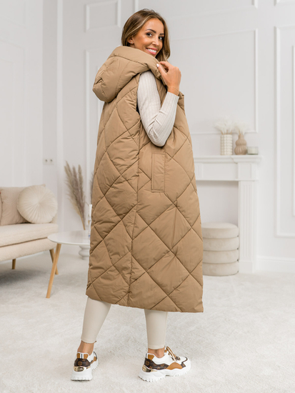Camel színű hosszú steppelt női mellény Bolf 5M3165