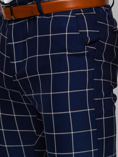 Sötétkék anyagból készült férfi kockás chino nadrág Bolf 0038
