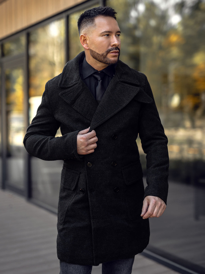 Fekete két soros férfi télikabát magas gallérral Bolf 1048A2