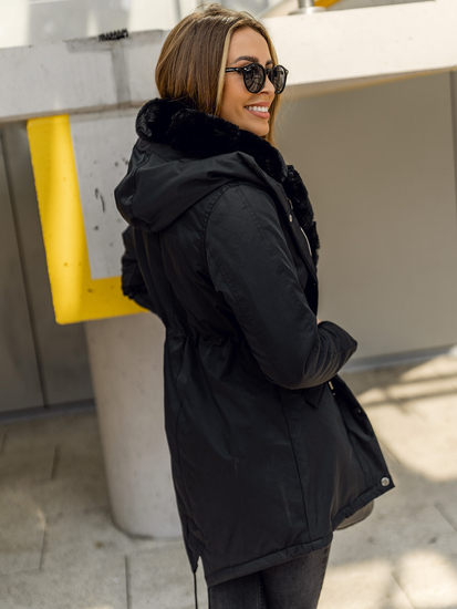 Téli női parka dzseki kapucnival fekete színben Bolf 5M762