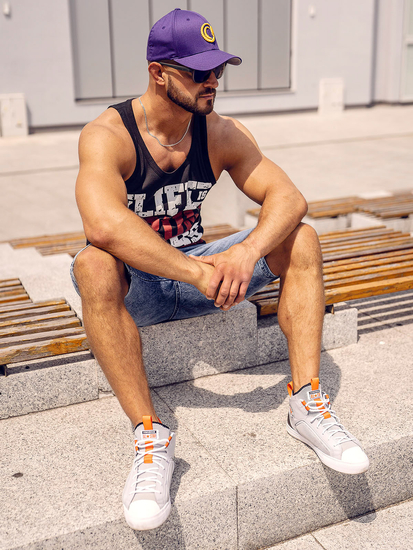 Mintás fekete színű boksz tank-top Bolf 14832A