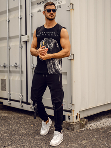 Fekete férfi tank top póló nyomtatással Bolf 14808A