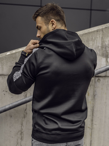 Fekete színű kapucnis kenguruzsebes férfi melegítőfelső mintával Bolf 8B996