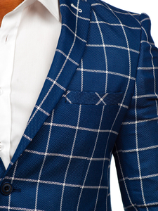 Kockás férfi casual zakó kék színben Bolf 003