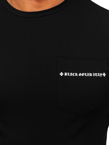Mintás fekete színű férfi póló zsebbel Bolf MT3044