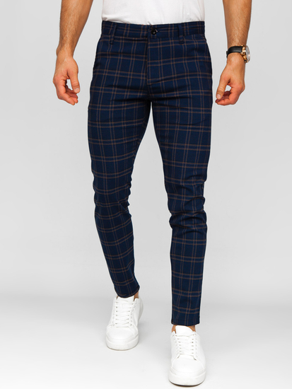 Sötétkék kockás férfi elegáns szövetnadrág Bolf 184189