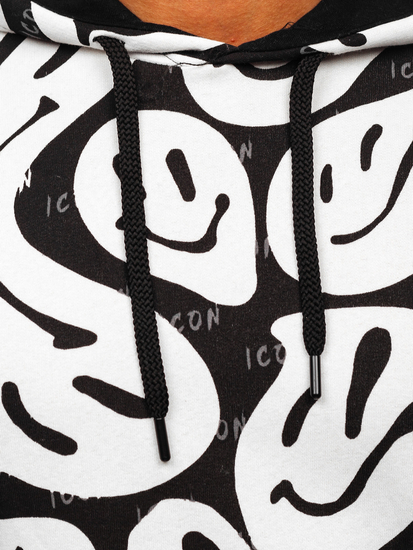 Férfi pulcsi nyomattal és kapucnival fehér színben Bolf 141032