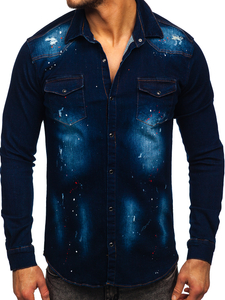 Hosszú ujjú férfi farmering gránátkék színben Bolf R703