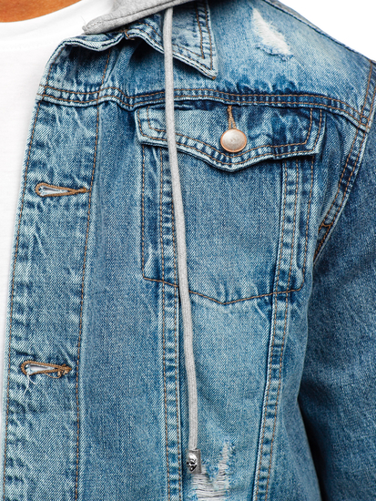 Égszínkék színű férfi farmerdzseki kapucnival Bolf MJ505BC