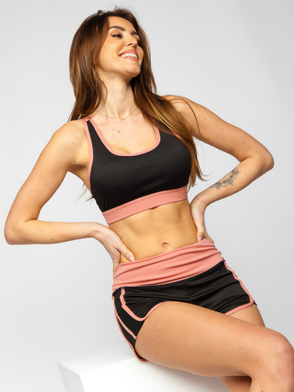 Fekete-rózsaszín női két részes sport szett Bolf XL011A1