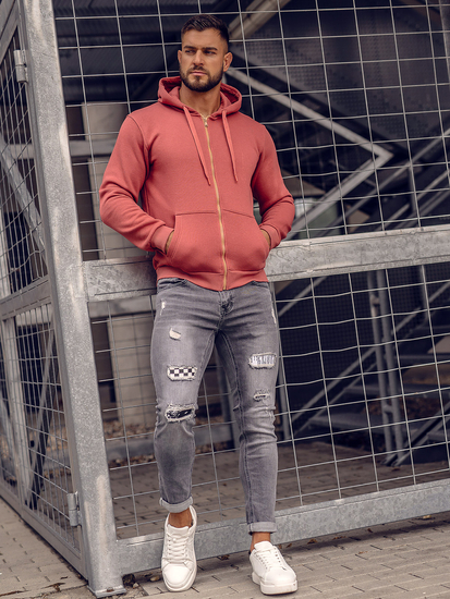 Vastag nyitható férfi melegítőfelső kapucnival lazac színben Bolf 2008A