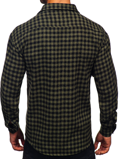 Zöld férfi flanel kockás ing hosszú ujjú Bolf 2025-2