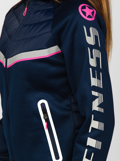 Sötétkék steppelt kapucnis női átmeneti kabát Bolf KSW4012A1