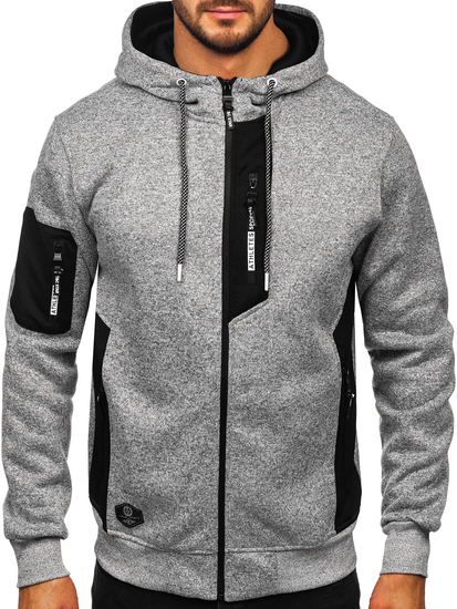 Szürke férfi pulóver-dzseki kapucnival Bolf TC1211