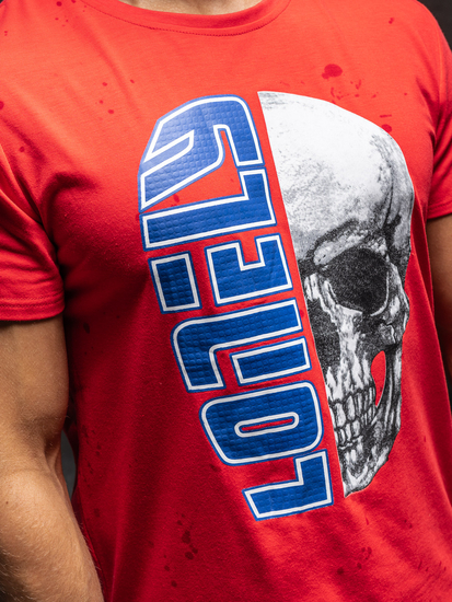 Mintás férfi póló piros színben Bolf Y70001