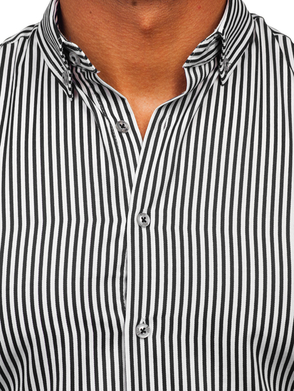 Hosszú ujjú csíkos férfiing fekete színben Bolf 22731