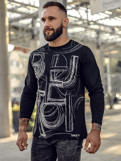 Mintás, pamut férfi longsleeve fekete Bolf 146743A