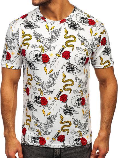 Mintás férfi póló fehér színben Bolf 14900