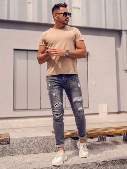 Férfi póló minta nélkül bézs színben Bolf 2005-91