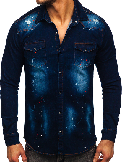 Hosszú ujjú férfi farmering gránátkék színben Bolf R703