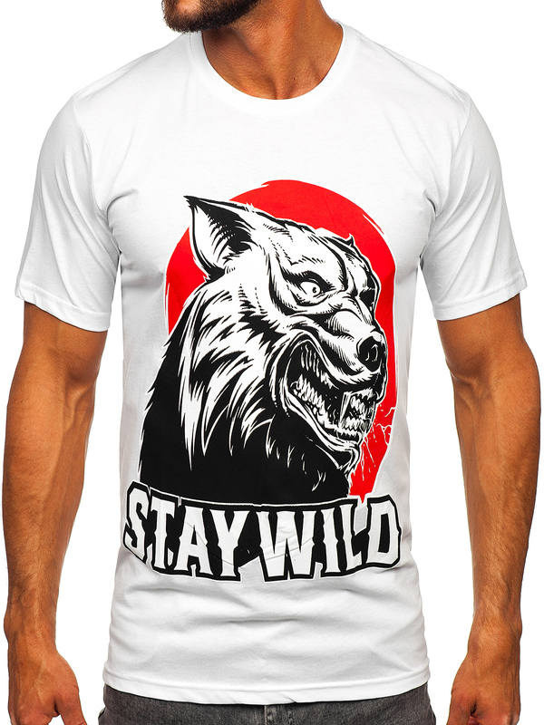 Mintás férfi pamutpóló fehér színben Bolf 143021