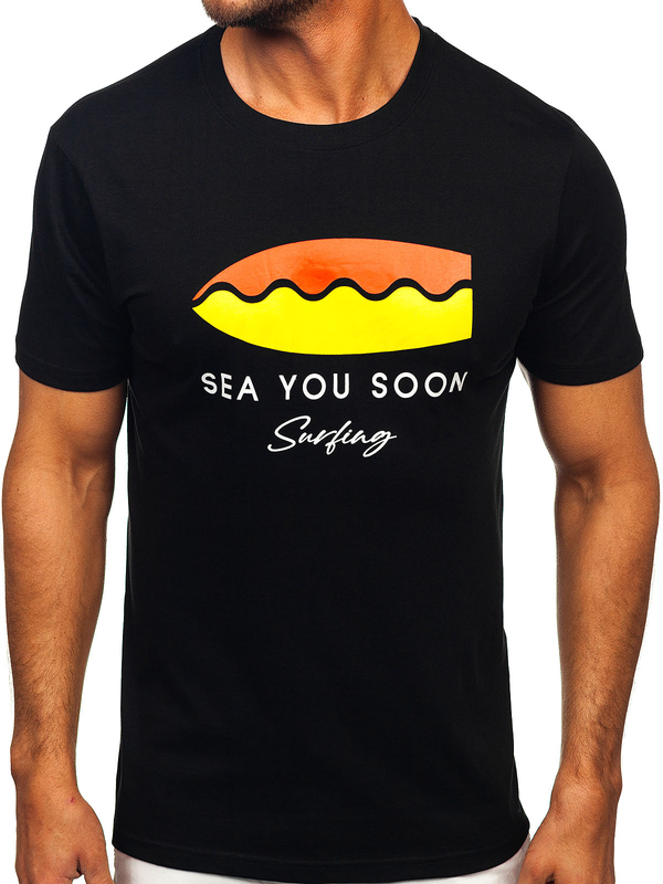 Fekete pamut férfi póló mintával Bolf MPO3457