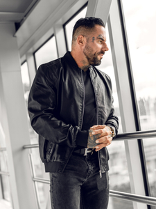 Férfi bomber bőrdzseki fekete színben Bolf 1147A