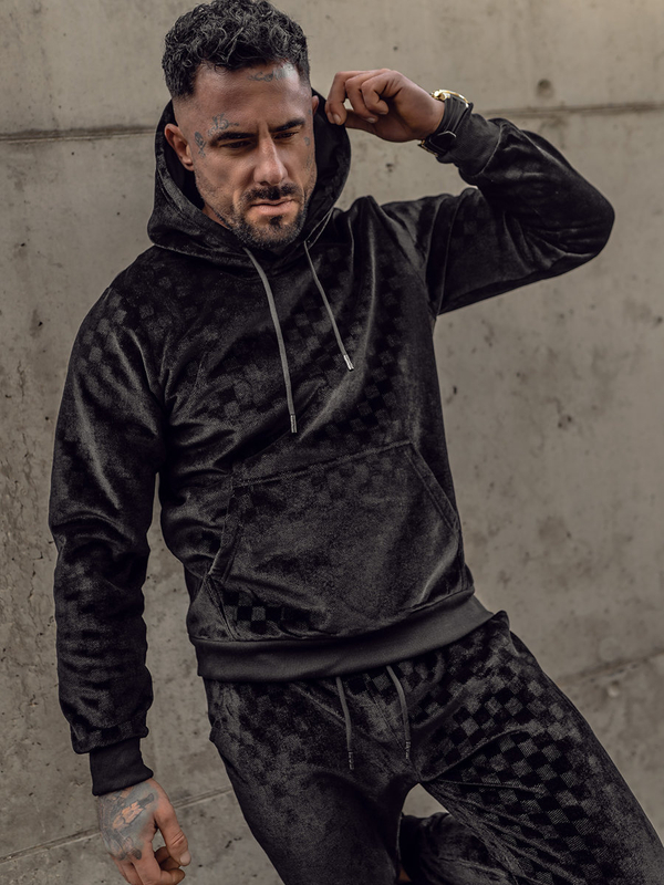 Fekete férfi bársony melegítő kapucnival Bolf 3A82-A