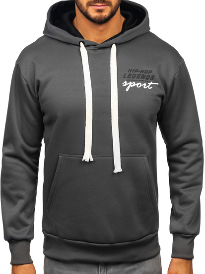 Grafit kapucnis férfi pulóver kenguruzsebbel és mintával Bolf M280