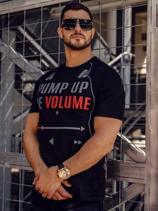 Fekete T-shirt férfi nyomott mintás Bolf 1171A