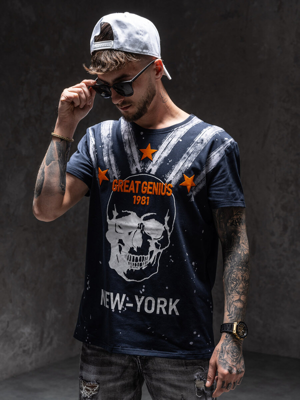 Mintás férfi póló gránátkék színben Bolf Y70006