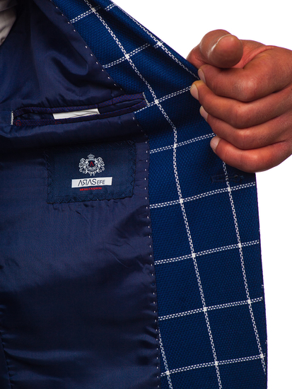 Kockás férfi casual zakó gránátkék színben Bolf 003