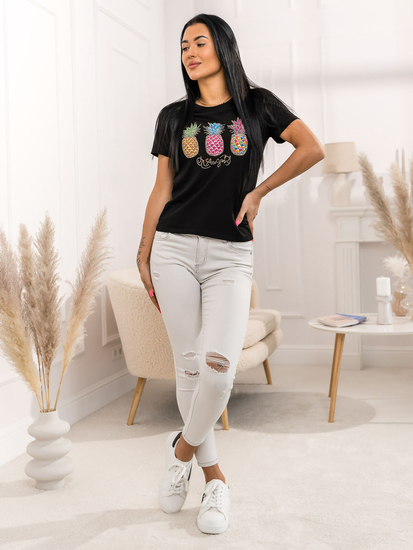 Fekete női póló applikációval Bolf 95T2522