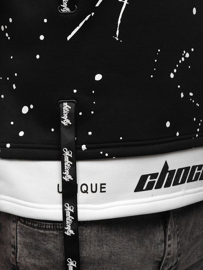 Fekete színű kapucnis férfi melegítőfelső mintával Bolf LJ0586A