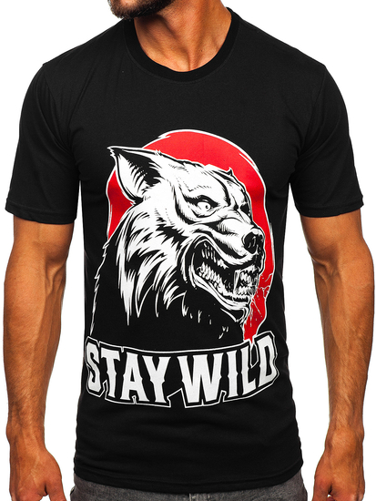 Mintás férfi pamutpóló fekete színben Bolf 143021