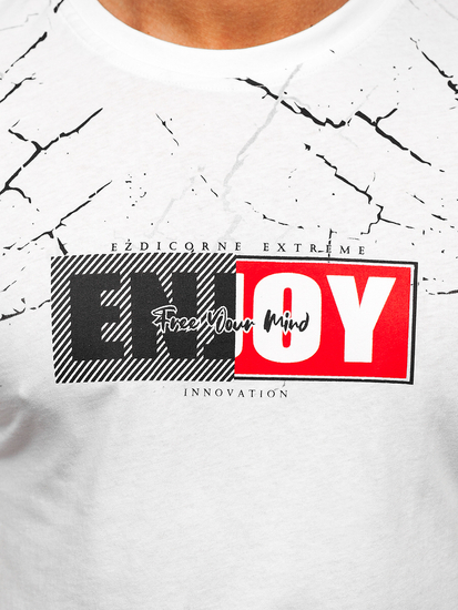 Fehér színű férfi pamut póló mintával Bolf 147737