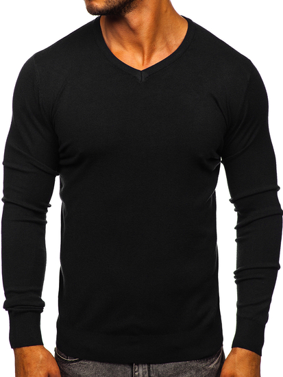 V-nyakú férfi pulóver fekete Bolf YY03