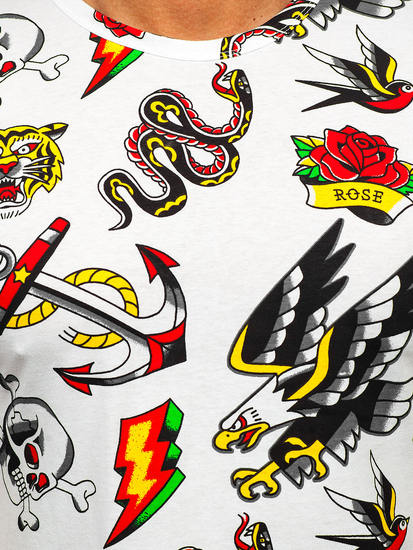 Fehér színű férfi pamut póló mintával Bolf 14962