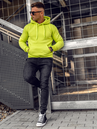 Világos szeladon színű kapucnis kenguruzsebes férfi pulcsi Bolf 2009A