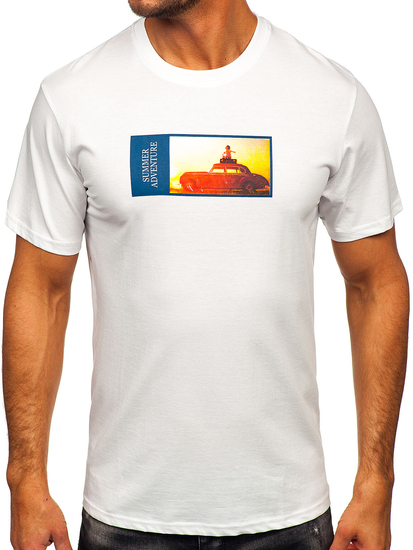 Fehér pamut férfi póló mintával Bolf MPO3559